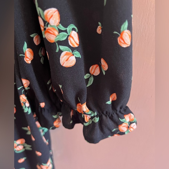 New Look peach print black button up top size uk 14 - Picture 5 of 6